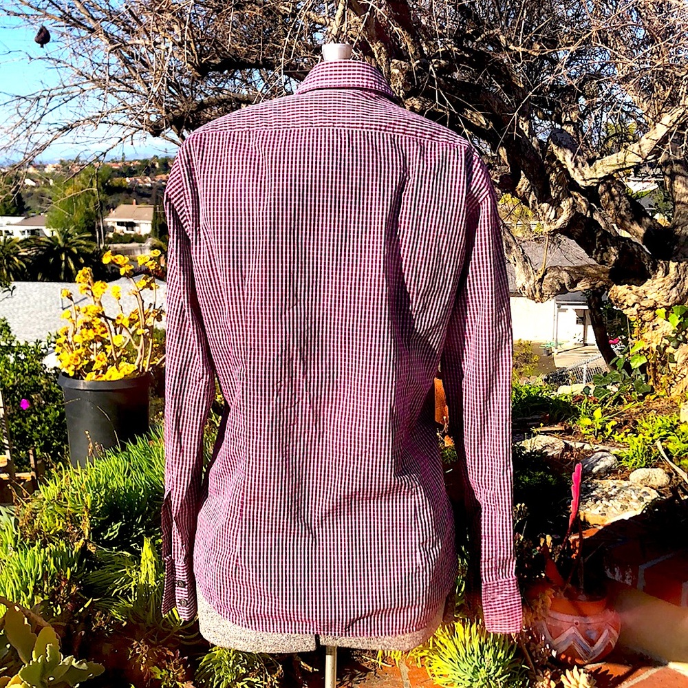 Hugo Boss Mens plaid shirt button up sz Sm purple/pink plaid print EUC! - Picture 11 of 14